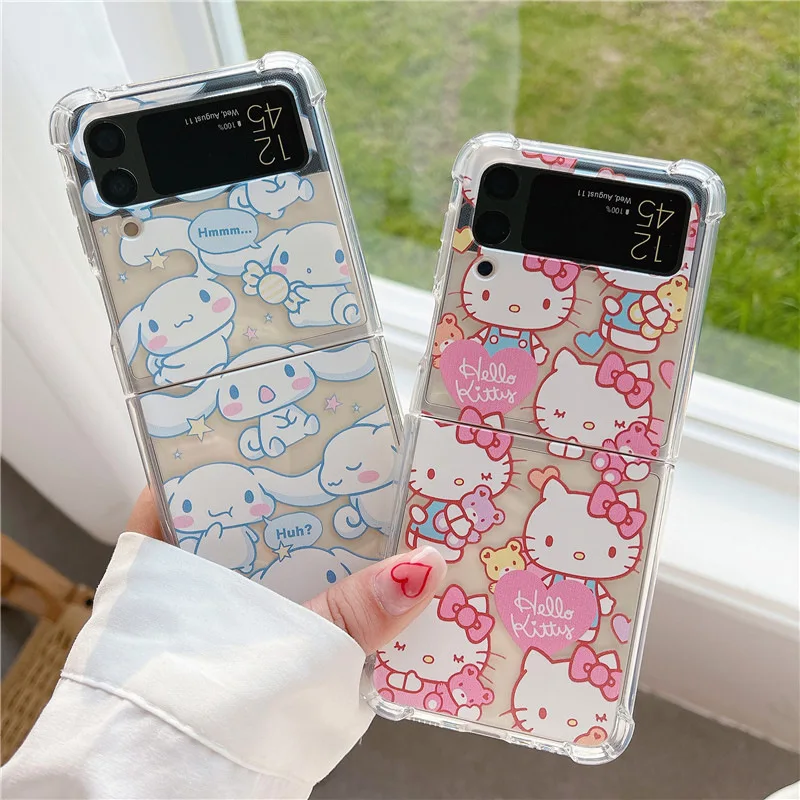 

Sanrios Hello Kitty Cinnamoroll Phone Case for Samsung Galaxyzflip3 Z-Flip4 Folding Screen Transparent Cartoon Simple Soft Shell