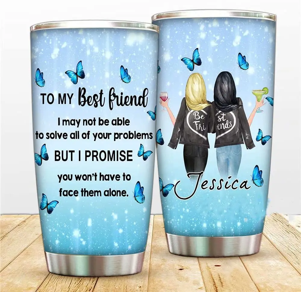 

Personalized 20oz Bestie Vacuum Tumbler Cup Butterfly Insulated Travel Mug,Best Friend Coffee Cup with Lid Double Wall Sporty Th