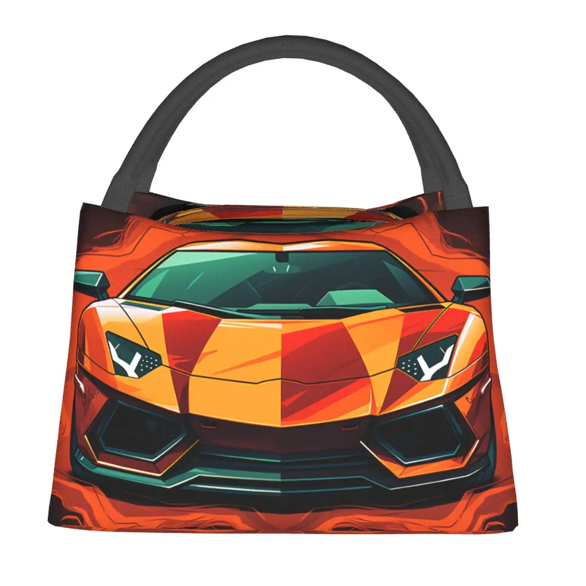 

Luxury Sports Car Lunch Bag For Child Vibrant Tones Vintage Print Lunch Box School Cooler Bag Portable Oxford Thermal Lunch Bags