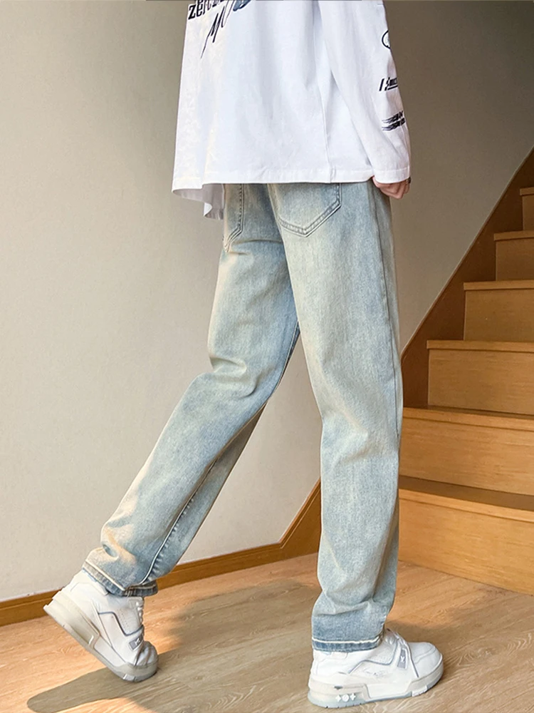 Men Pants Spring and Summer High Street Zipper Jeans Solid Color Men's Pants Slim Casual Trousers American Fashion Jeans for Men