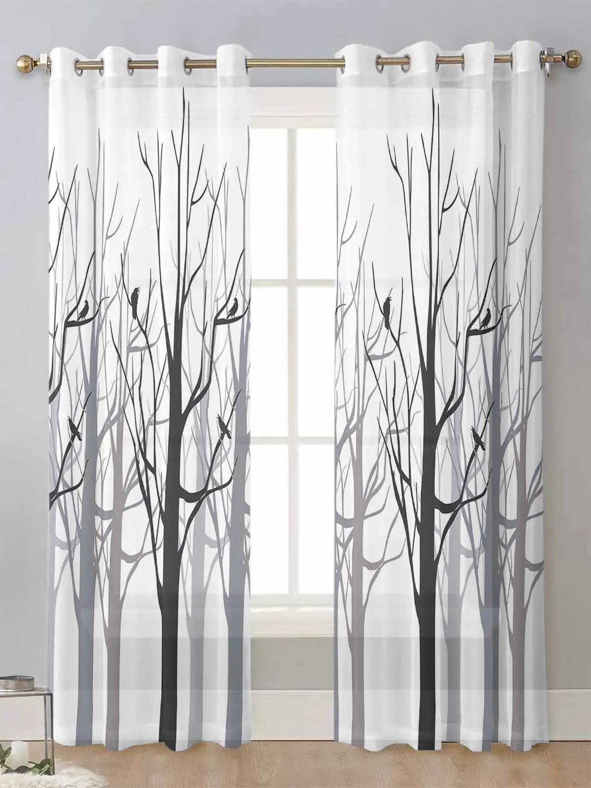 

Forest Branch Silhouette Bird Crow Sheer Curtains For Living Room Window Voile Tulle Curtain Cortinas Drapes Home Decor