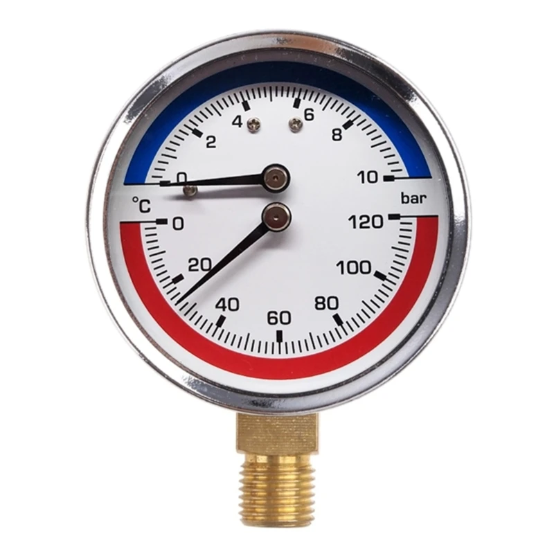 

Compact Thermo-manometer Boiler Temperature Pressure Gauge Mearsuring 0-10 Bar 0-120 ℃ Suitable for Floor Heating System