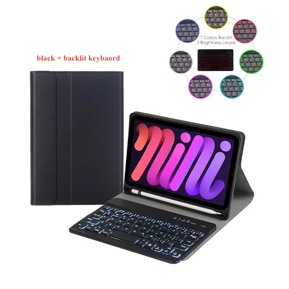 

For iPad Mini 6 Keyboard Case with Backlit Flip Leather Case for iPad Mini 6th generation Bluetooth Keyboard Cover 2021