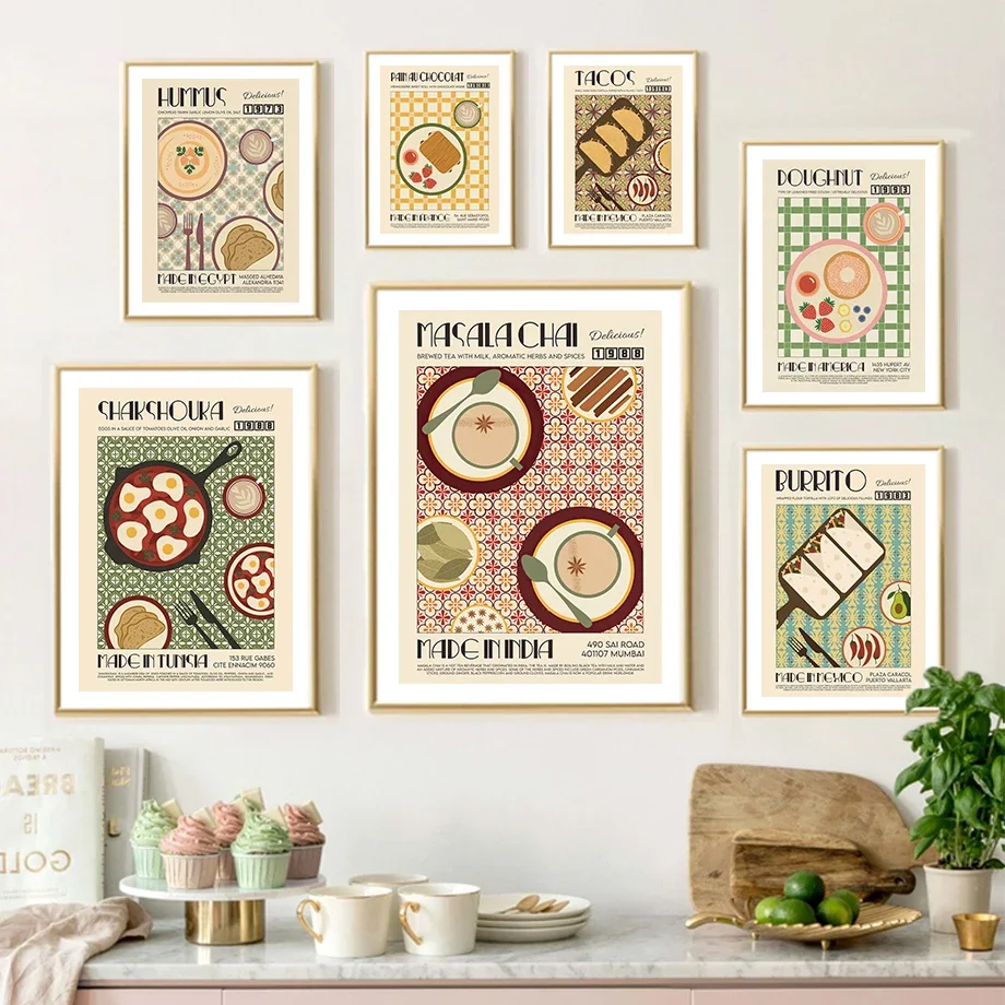 Художественная Настенная картина Hummus Tacos Falafel пицца канноли Картина на холсте