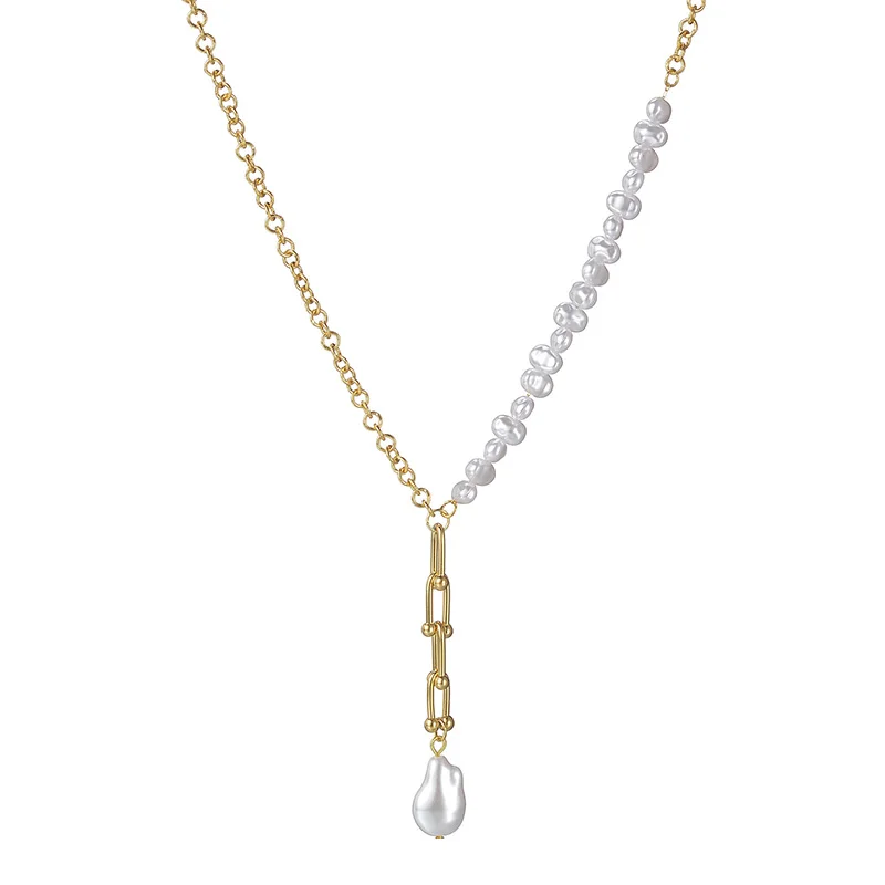 

Fashion Women Girl Necklace Gold Color Long Chain White Imitated Pearl Pendants Stainless Steel Jewellery Birthday Gift