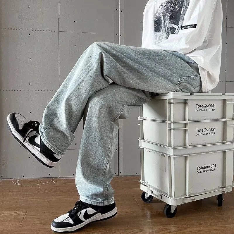 Summer Blue Jeans Men's Fashion Casual Wide Leg Jeans Men Streetwear Hip Hop Loose Straight Denim Pants Mens Trousers S-3XL