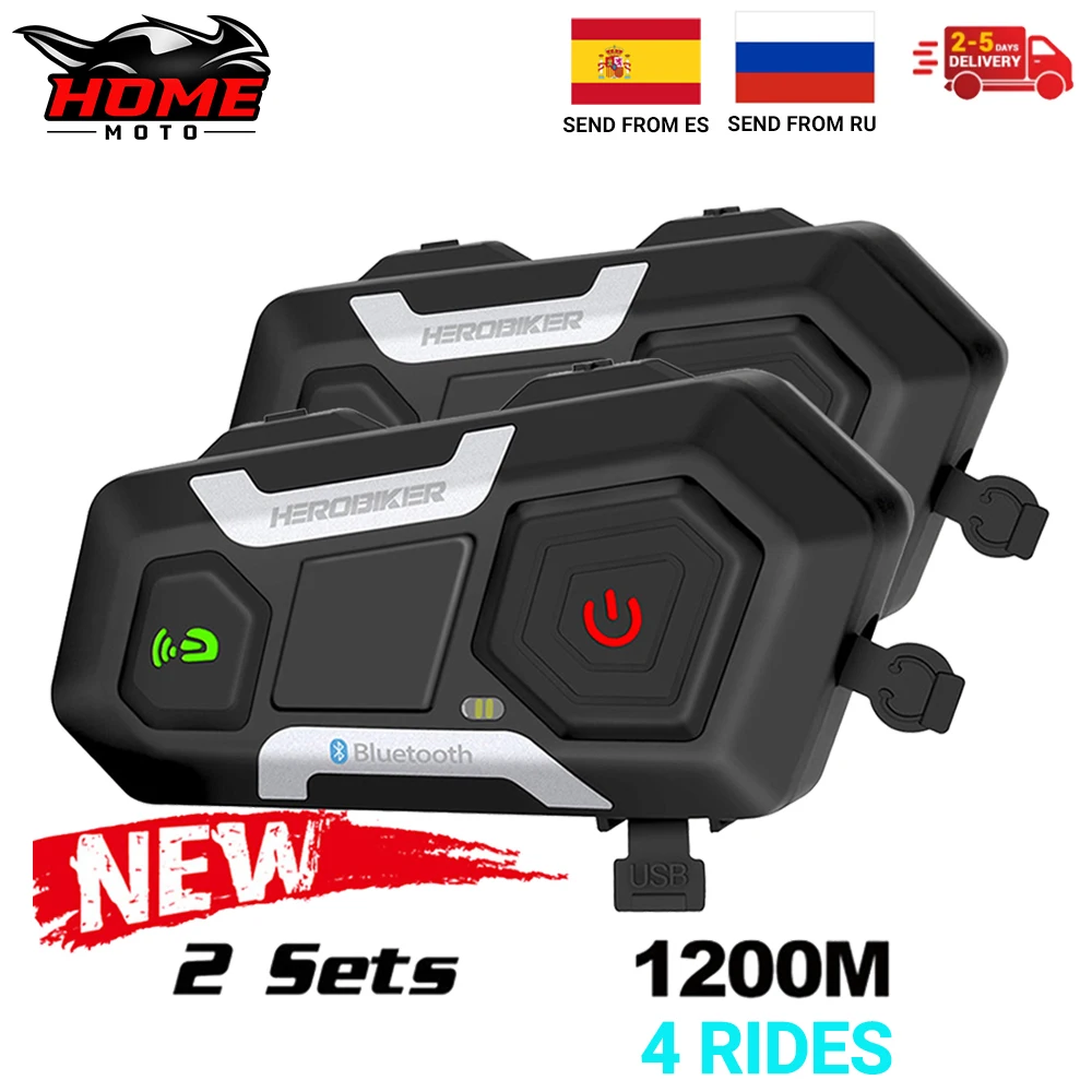 

HEROBIKER Motorcycle Helmet Intercom 1200M Wireless Bluetooth Helmet Interphone Waterproof Speaker Interphone Moto Headset