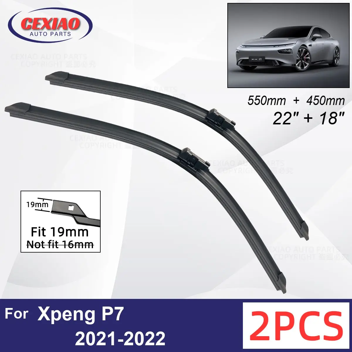 

Car Wiper For Xpeng P7 2021-2022 Front Wiper Blades Soft Rubber Windscreen Wipers Auto Windshield 22" 18" 550mm 450mm