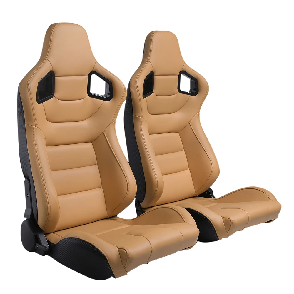 

2 Pcs Car Seats Suede Beidge Color Pvc Leather Racing Seat Race Bucket Seats with Adjustor Dual Slider Black