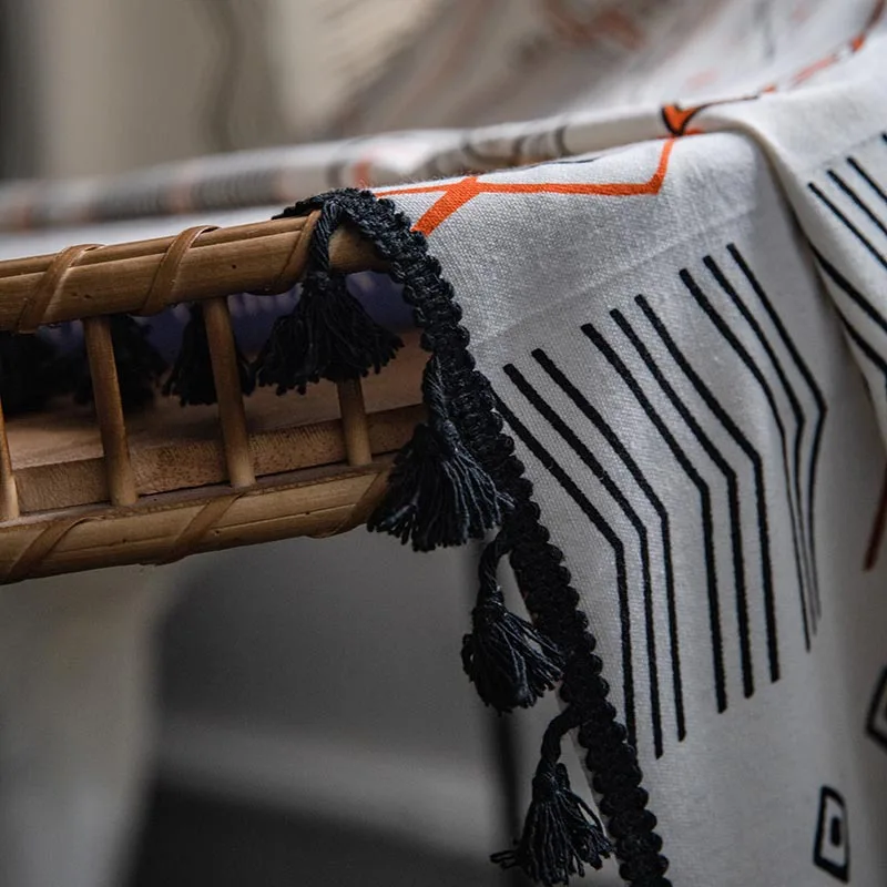 Шторы в этническом стиле оранжевые полузатемняющие занавески бохо из хлопка и