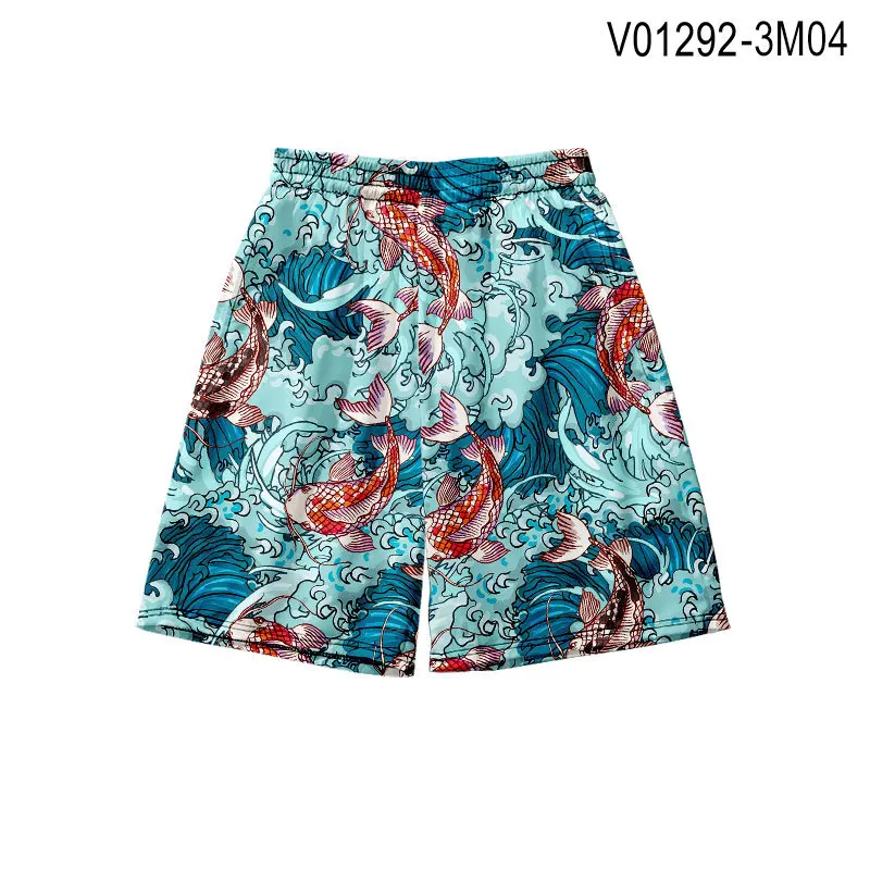 Summer Men Loungewear Shorts Print Crane Chinese Beach Pajamas Pant Large Size S-4XL Elastic Waist Loose Home Trousers