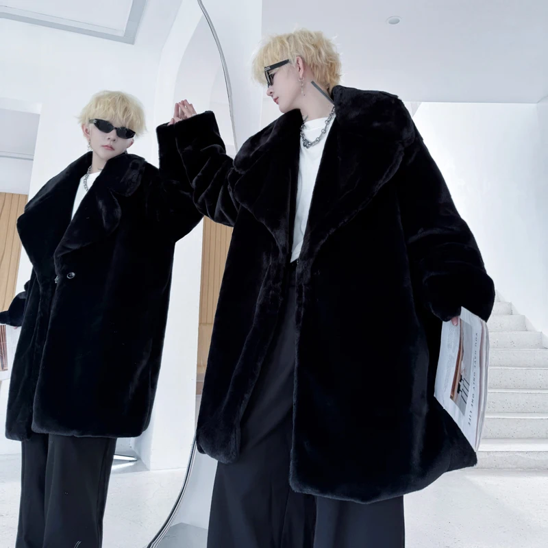 PFHQ мужские пальто из искусственного меха зимние нишевые с лацканами утолщенный