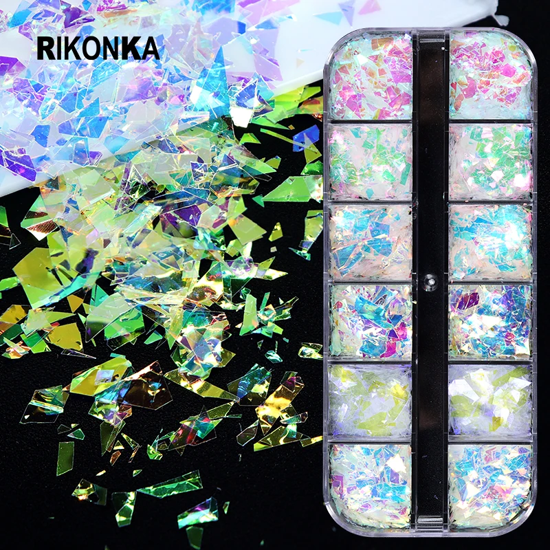 

Shiny AB Shell Glitter Flakes 3D Ultra Sparkly Irregular Colorful Nail Art Sequins Kit For DIY UV Summer Charms Nail Decorations