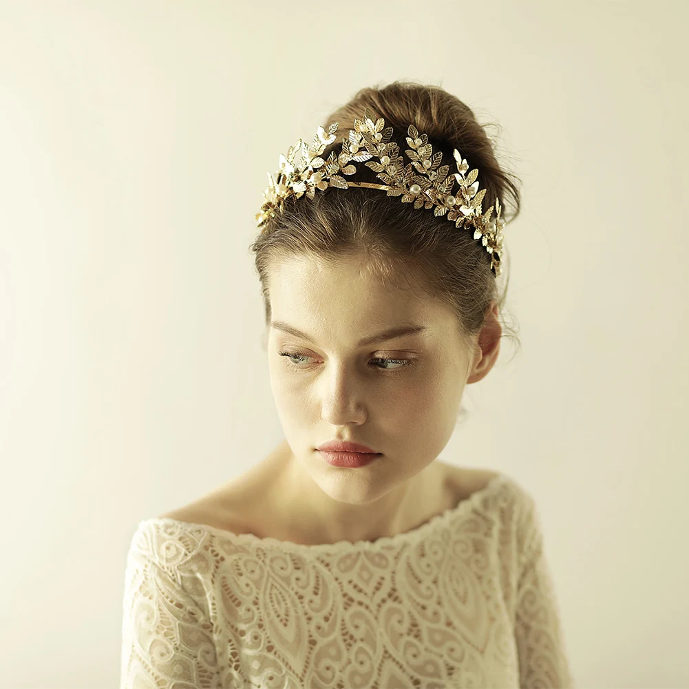

O870 Exquisite Wedding Bridal Headpiece Copper Leaves Crystal Pearls Handmade Brides Bridesmaid Women Pageant Headpiece