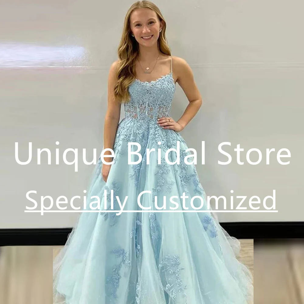 Синее платье для выпускного вечера трапециевидной формы по индивидуальному