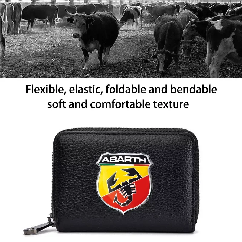 

AUTO PARTS 4S custom Genuine Leather bag Driver License Business Card Holder Wallet For Fiat Abarth 595 Abarth 500 abarth 124 sp