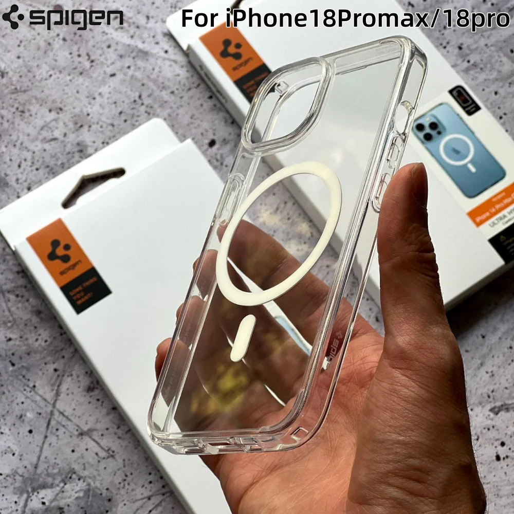 Фото Прозрачный магнитный чехол Spigen Ultra Hybrid PC для iPhone 18 17 Pro Max 16Plus 15 14 13 12 18Pro, чехол для беспроводной зарядки Magsafe №1
