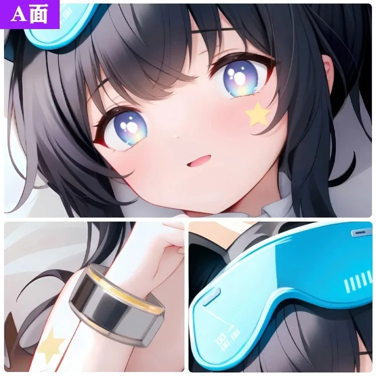 Длинная двухсторонняя подушка в стиле аниме голубого цвета с изображением