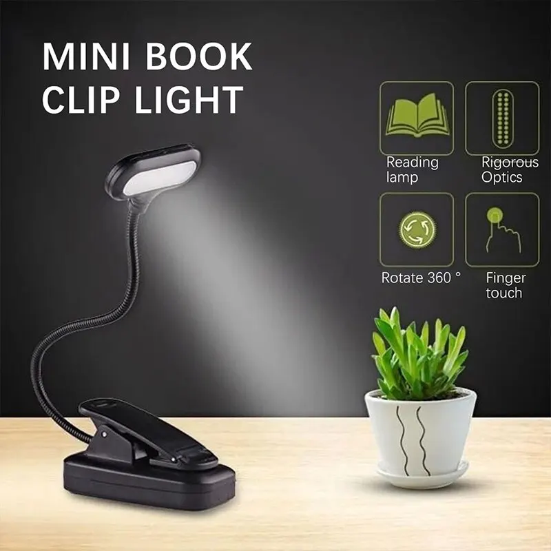 

BOUSSAC LED Eye Protection Table Lamp Mini Night Light Flexible Foldable Book Clip Lamp Learning Table Lamp Battery Powered