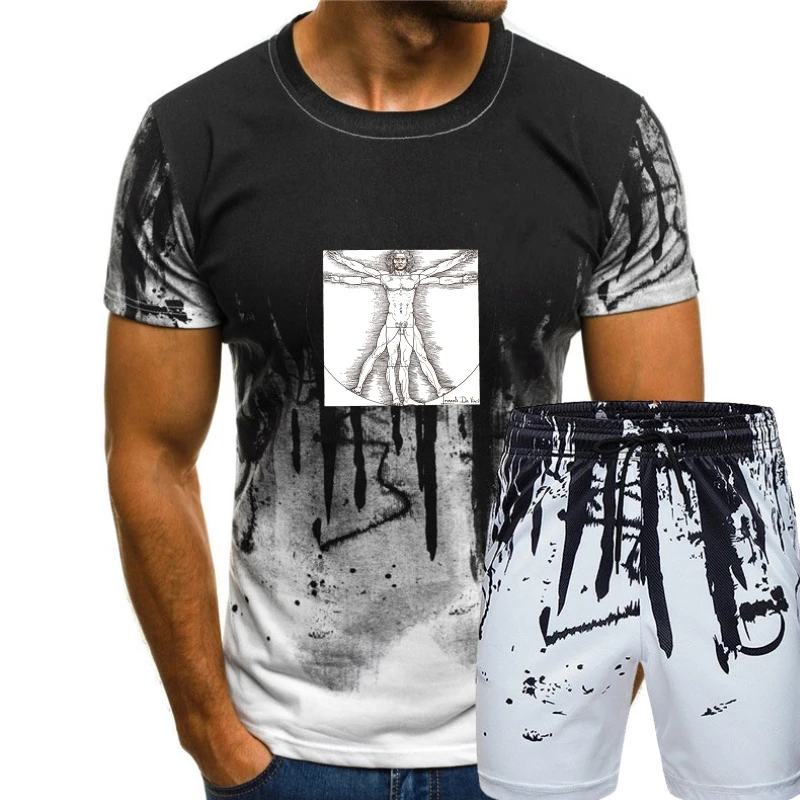 

Футболка мужская с принтом Леонардо да винцис, модная классическая ребристая футболка с вырезом лодочкой, с пропорциями человеческого тела