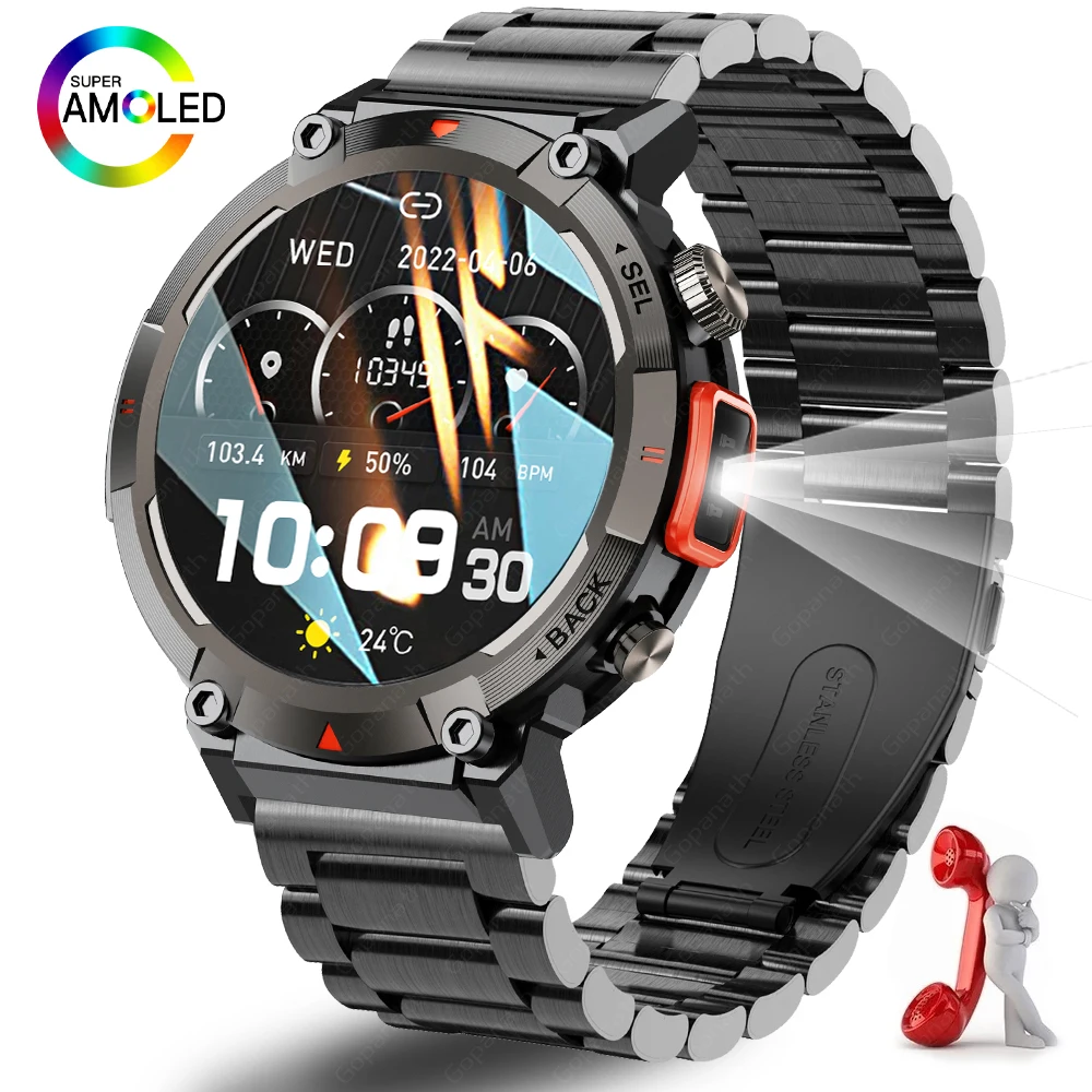 

2023 New Outdoor Smart Watch Men With Flashlight Sport Fitness Bracelet Blood Pressure IP67 Waterproof Smartwatch For Android