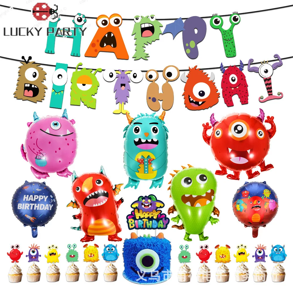 

Маленькие монстры, блестящие украшения, латексные воздушные шары, баннеры, торт, Топпер, детские товары для мальчиков, детский душ, игрушки ...