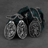 316l stainless steel st christopher holding child necklace mens jesus servant religious believer pendant jewelry wholesale