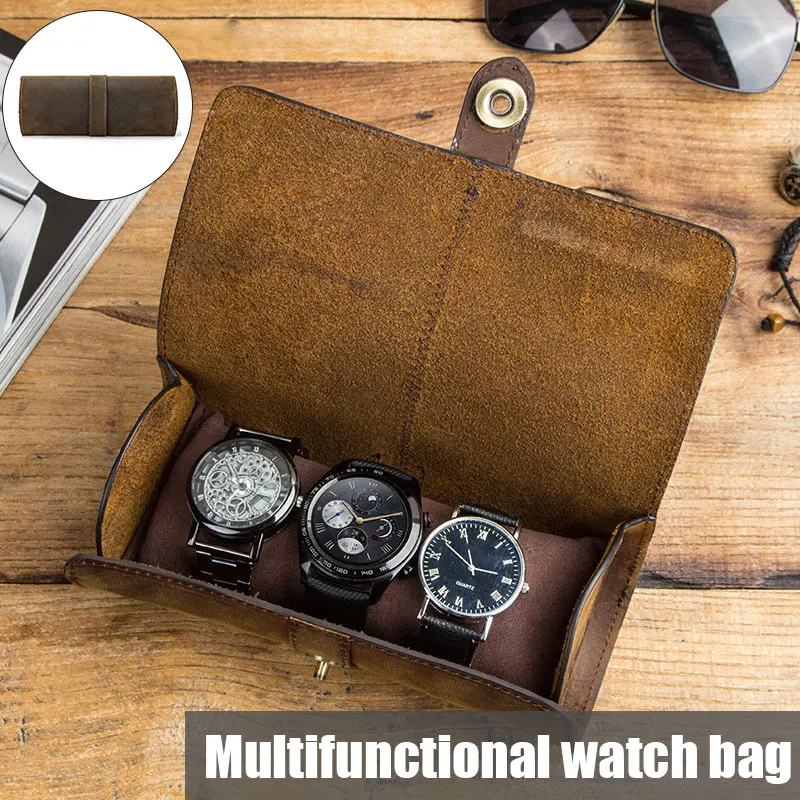 

Vintage Watch Roll Display Box Leather Travel Watch Case Wrist Watches Storage Pouch Box Retro Fashionable For Halloween Gifts