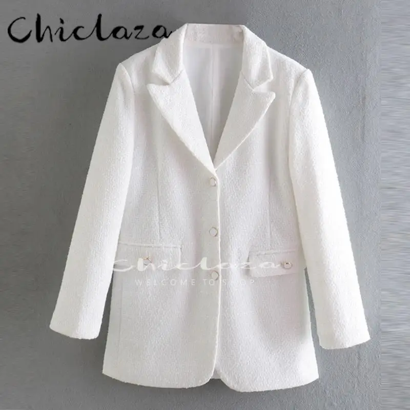 

CHICLAZA 2022 Women Clothing Fashion Temperament Commuting Versatile Row Buckle Texture Casual Slimming Blazer Jacket