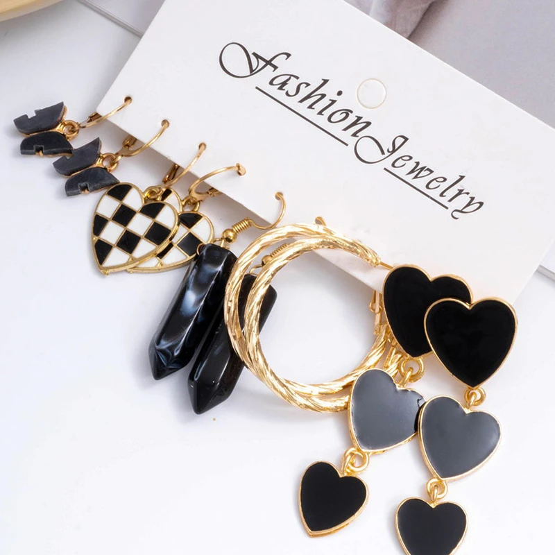 Набор геометрических шахматных серег для мужчин 5 пар