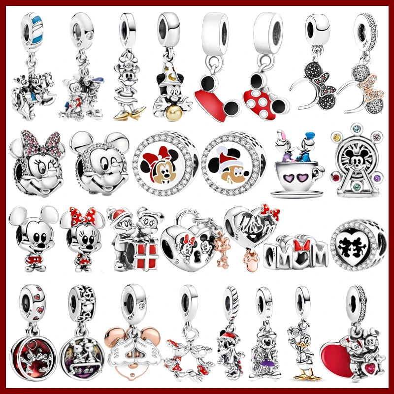 

Disney 100% 925 Sterling Silver Cute Mickey Mouse Minnie Charms Beads DIY For Original Pandora Bracelet Jewelry Women Gift