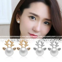 1pair lovely elegant xmas gift party pearl deer earrings christmas reindeer ear stud jewelry