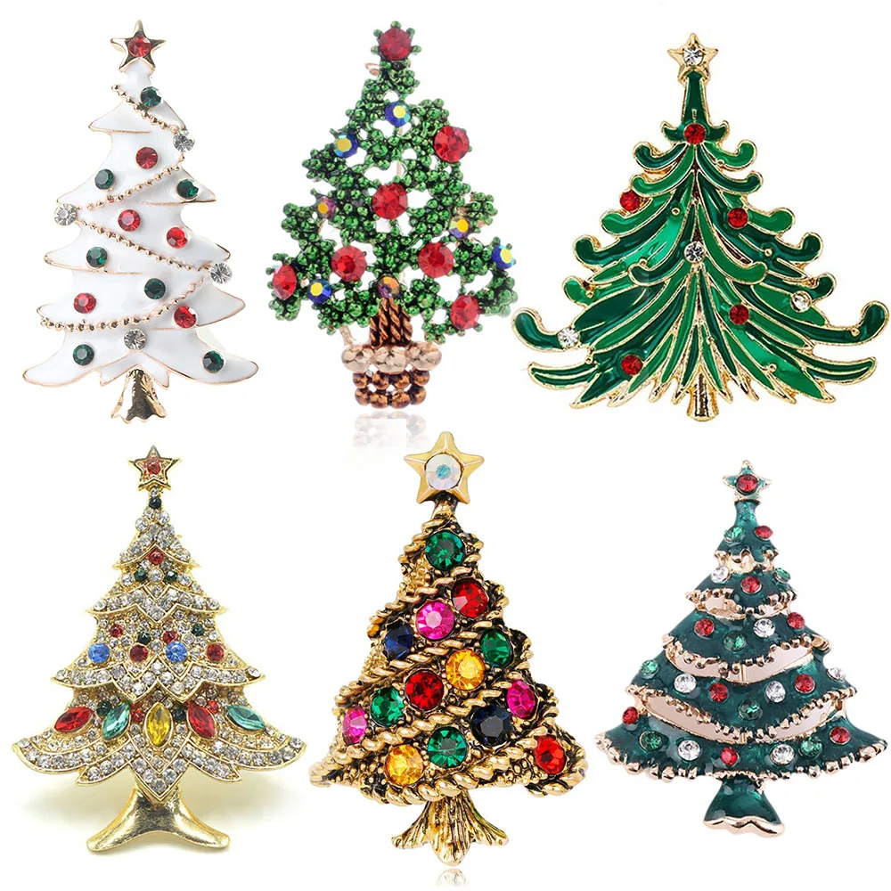 

5PCSChristmas Tree Brooches for Women Rhinestone Xmas Tree Brooch Gift Fashion Jewelry Festival Brooch Winter Coat Cap Brooches