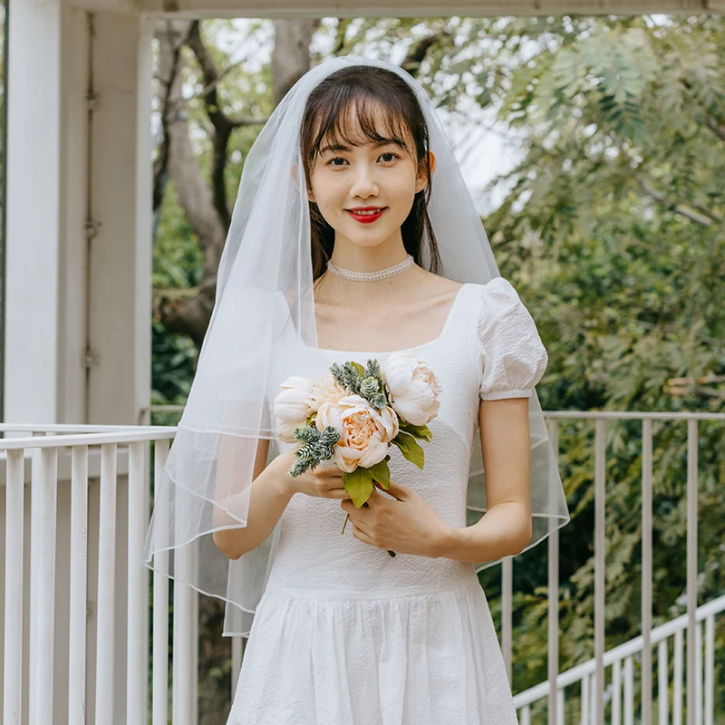 

Wedding Vail Two layers Bridal Veil With Comb Cut Edge White Ivory Tulle Voile Mariage Bride Accessories Veu de Noiva Boho Veil