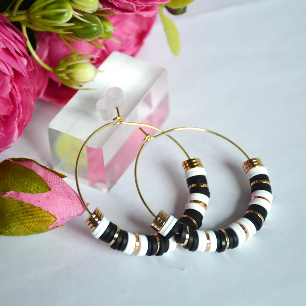 

Polymer Clay 14k gold filled Multicolor Hoop Earrings Women Fashion Bohemian Statement bridal accessories сережки 2022 тренд