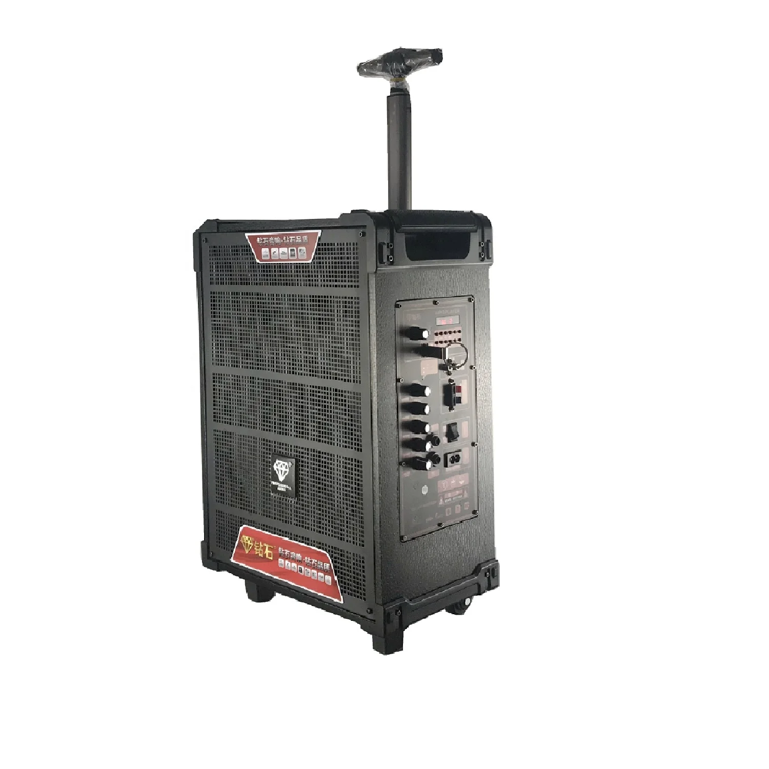 

OEM Factory Wooden Trolley Amplifier Speaker Karaoke PartyDJ Sound Box with 2 pcs wireless MIC