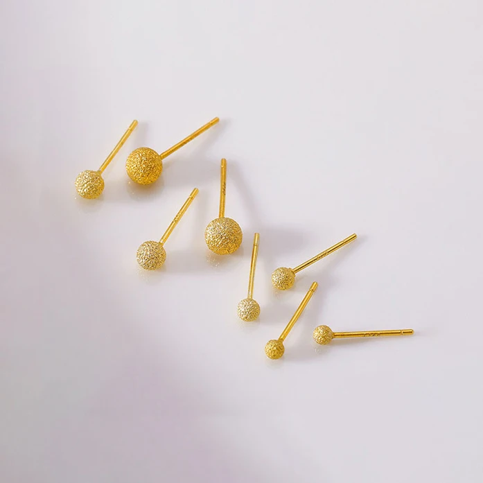 

PONYKISS 925 Sterling Silver 18K Gold Ball 3/4/5mm Frosting Bead Stud Earrings for Women Fine Jewelry Ear Bones Accessories