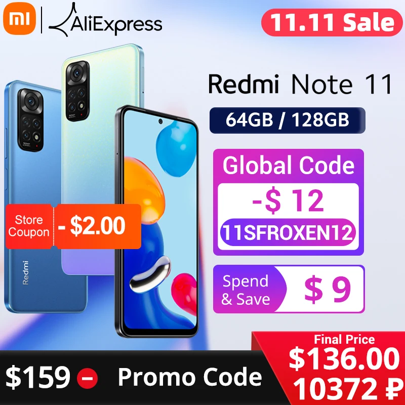 Cena [Światowa Premiera] Globalna Wersja Xiaomi Redmi Note 11 Telefon Komórkowy 64/128GB Snapdragon 680 Octa Core 33W Pro ładowanie Kamery 50MP