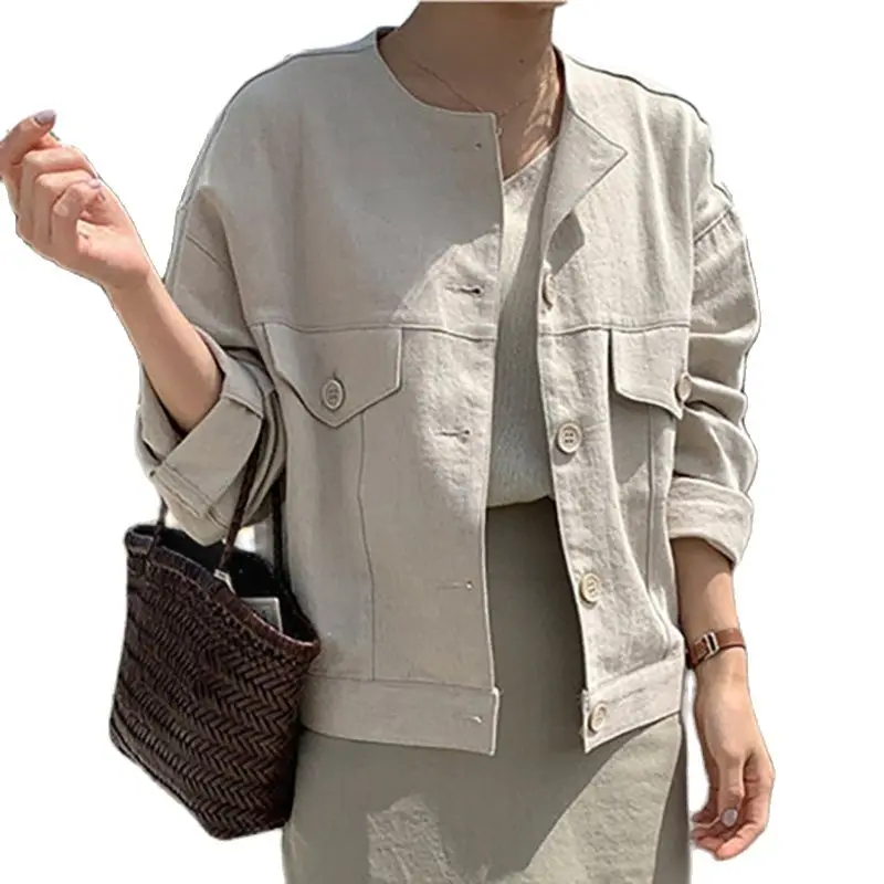 

Korean Fashion Lady Cotton Linen Jacket Spring Summer Design Short Cut