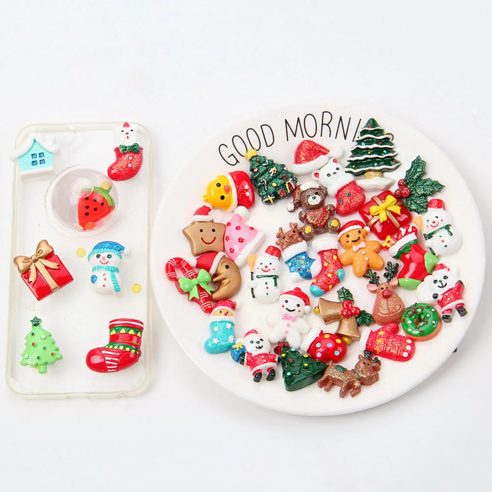 

Christmas Charms Flatback Resin Crafts Charm Embellishments Craft Flat Supplies Pendant Snowmanminiature Decorative Patchsanta