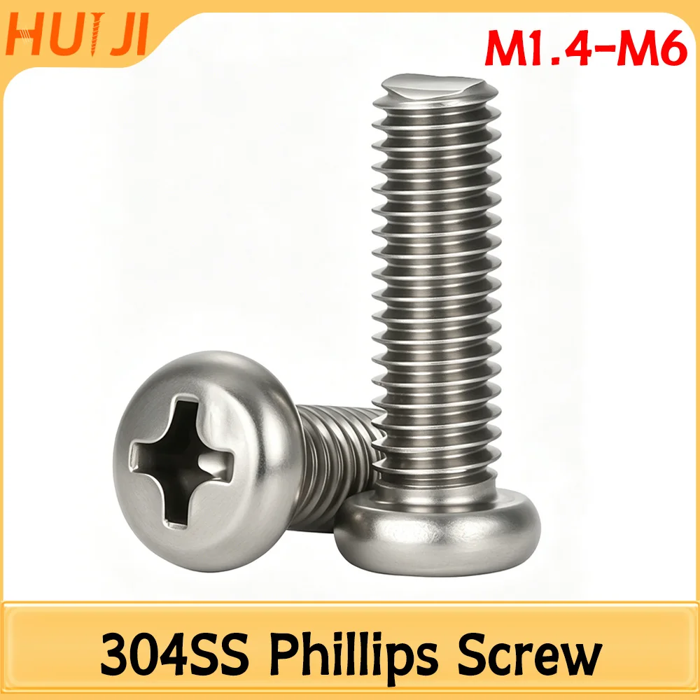 Фото Винты Phillips из нержавеющей стали 304, микро- и мелкие болты для часов и компьютеров, крестообразные винты с полукруглой головкой M1.4 M1.6 M2 M2.5 M3 M3.5 M4 M5 M6 №1