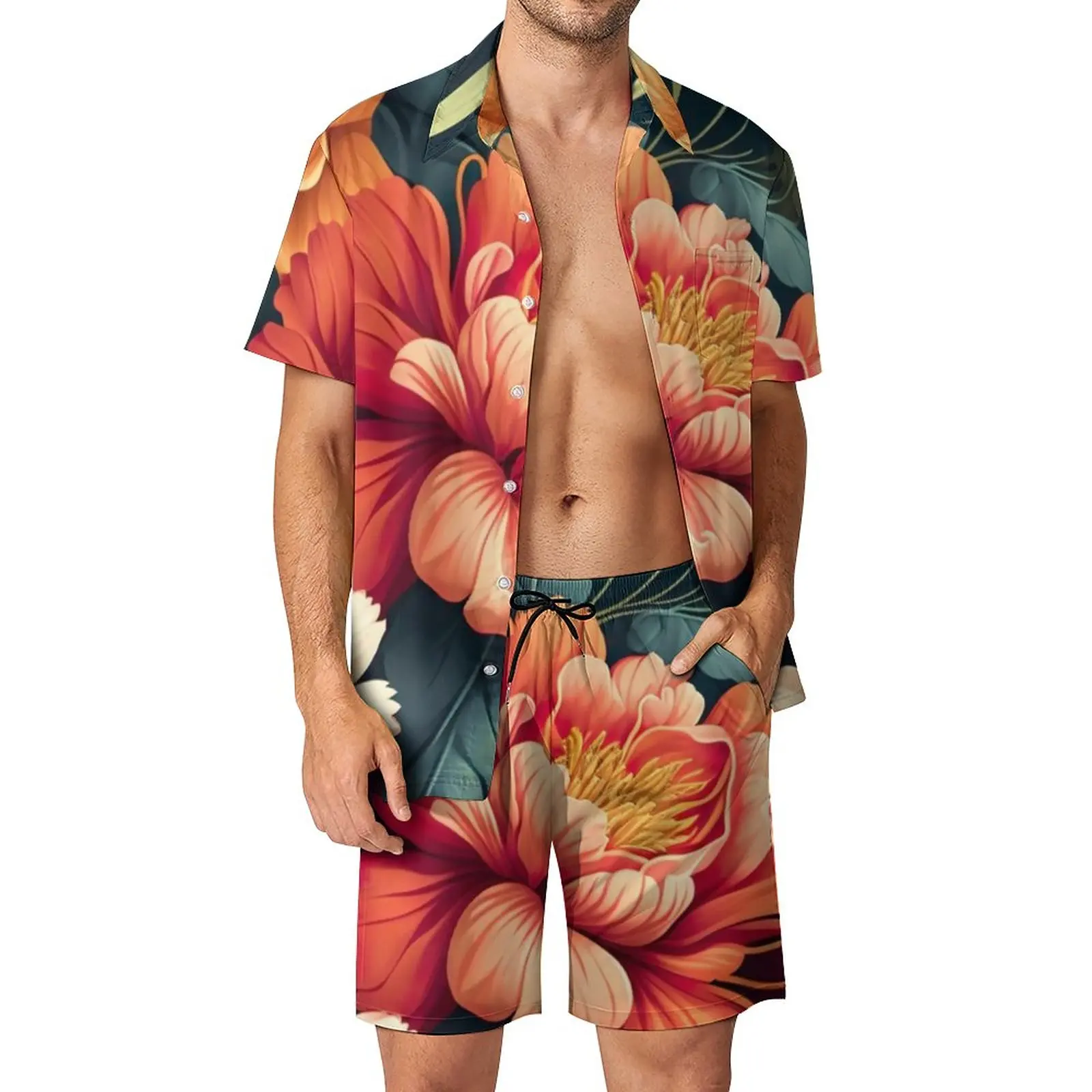 

Floral Print Men Sets Vibrant Flower Casual Shorts Beach Shirt Set Summer Hawaiian Suit Short Sleeve Oversize