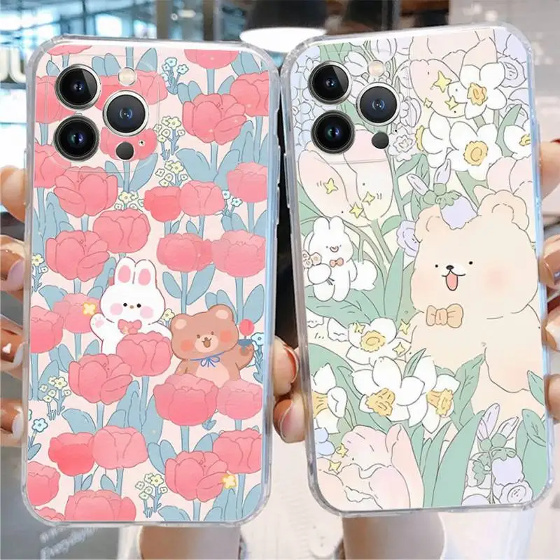 

Relief painting flower Phone Case For iPhone 11 12 13 14 Mini Pro Max XR X XS TPU Clear Case For 8 7 6 Plus SE 2020