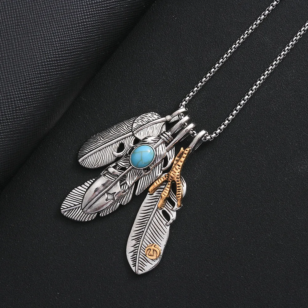 

Stainless Steel Necklace for Man Korean Fashion Retro Feather Pendant Chain Male Student Hip Hop Eagle Claw Jewelry Accessories