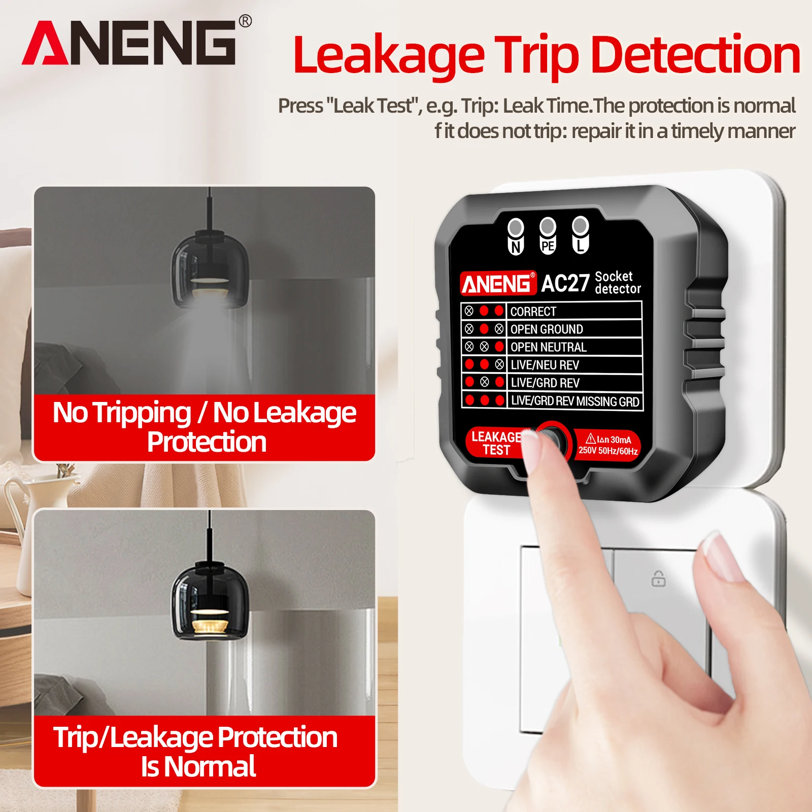 Умный тестер розеток ANENG AC27 с вилкой США/ЕС