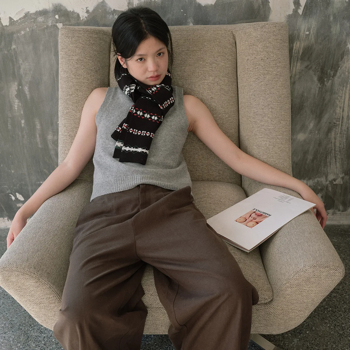 Женский рождественский вязаный жаккардовый полосатый шарф