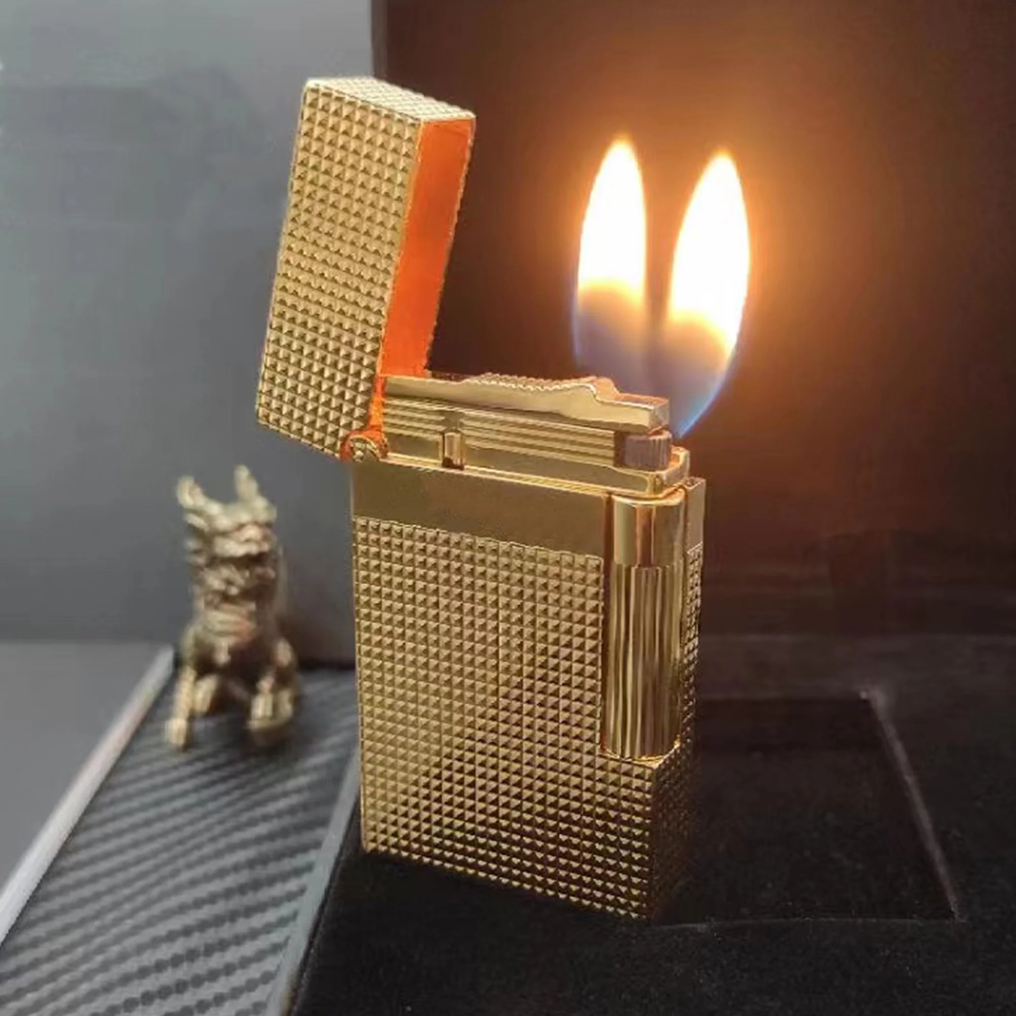 

Новинка Роскошная двухжильная Зажигалка Line 2 с двойным пламенем табак сигара газовая зажигалка яркий звук пин латунь ветроустойчивый подарок для мужчин