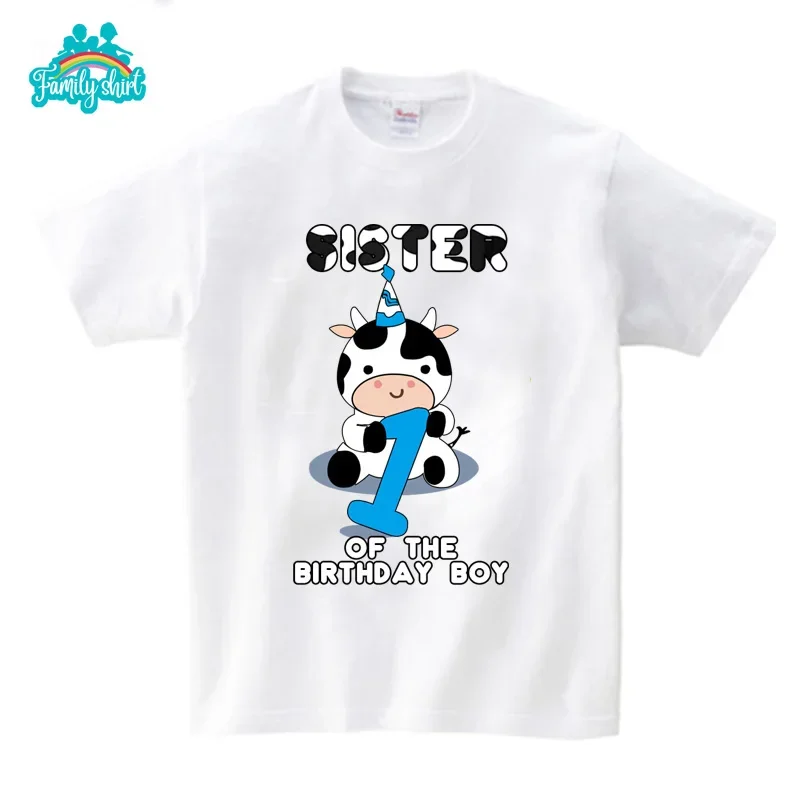 Family Matching Clothes Outfits Kids Short Sleeve T Shirt Cow Picture Birthday TShirt Custom Party Mommy Daddy Boy Outfit