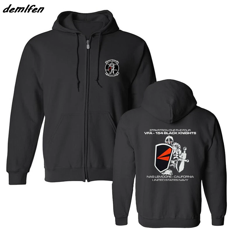 

Spring Autumn Men Fleece Sweatshirt Vfa154 Black Knights Squadron United States Navy Hoodies Jacket Coat Harajuku Streetwear