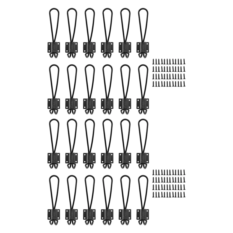 

24 Pack Rustic Enterway Hooks, Black Vintage Double Coat Hangers For Farmhouse(Black Color, Screws Included)